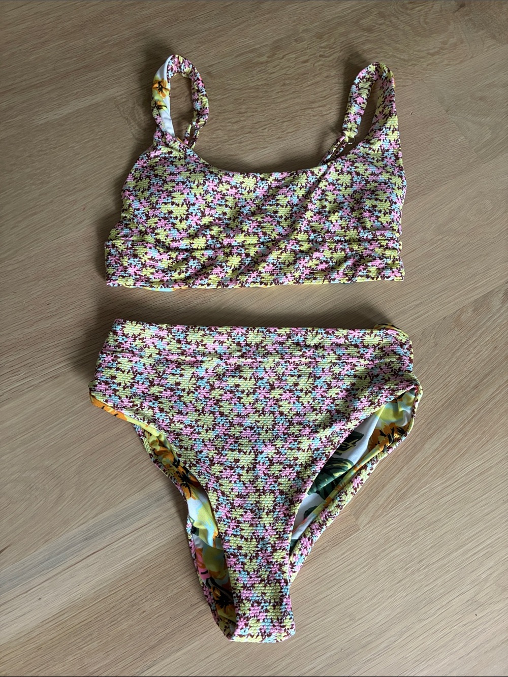 Maaji Pink & Yellow Floral High-Waist Bikini